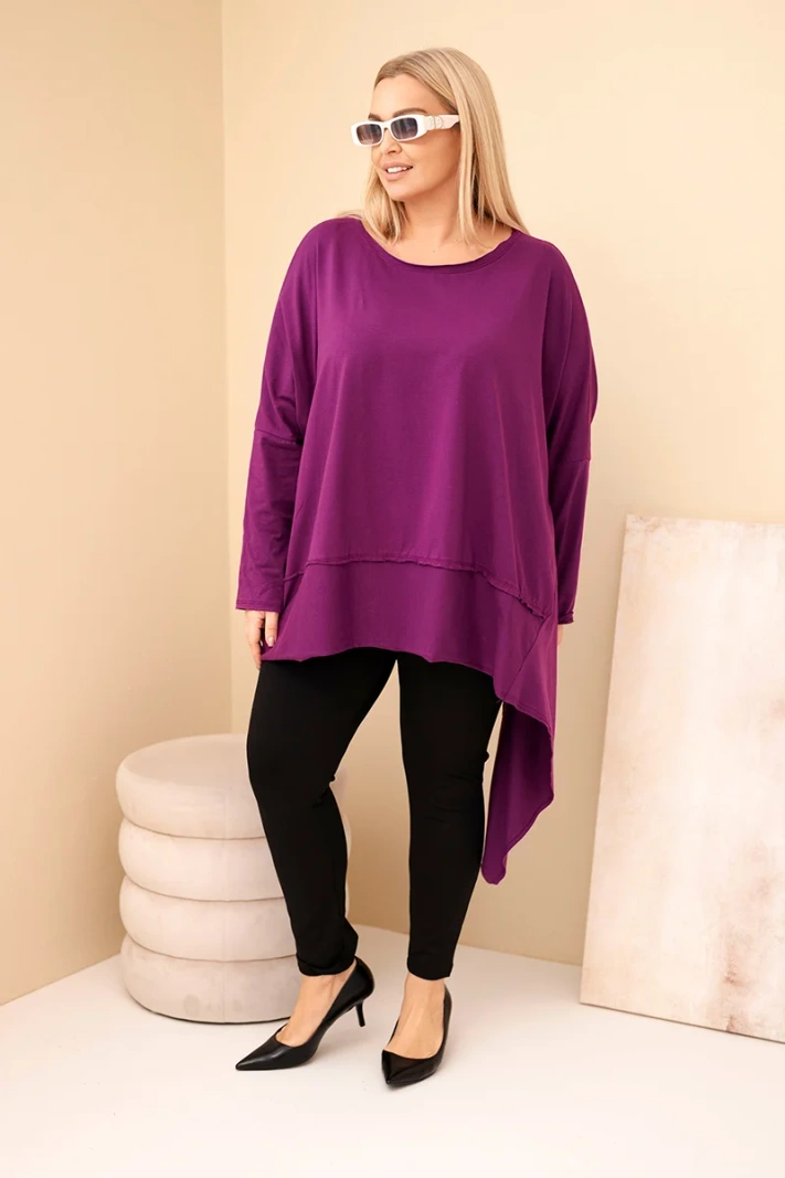 Dámská tunika Plus Size z bavlny s asymetrickým spodním lemem tmavě fialová
