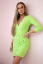 Geripptes Kleid mit Zierknöpfen hellgrün