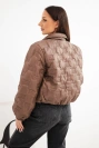 Damen Steppjacke kurz mit Kragen und Reißverschluss schokoladenfarben