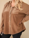 Dámska bavlnená mikina Plus Size s kapucňou a gombíkmi camelová