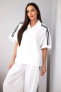 Women's cotton shirt set with side stripes for summer white