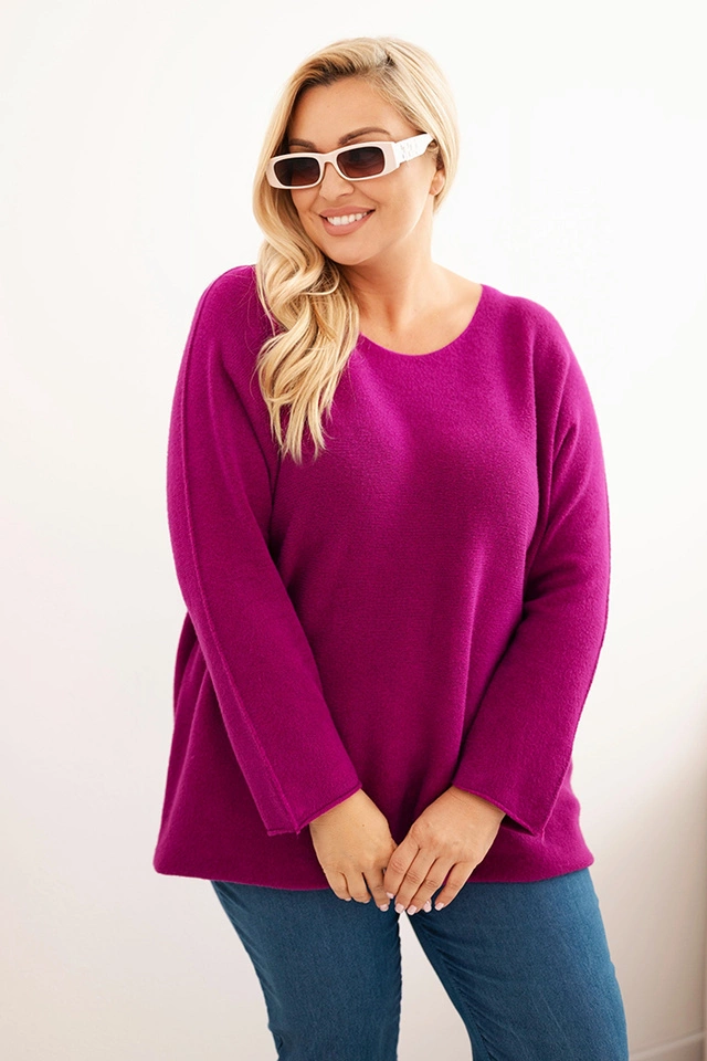 Plus size women's sweater with a boat neck dark purple