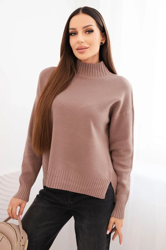 Women's loose-fit viscose sweater with a half turtleneck fango
