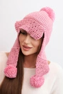 Damen Wintermütze mit Wolle, mit Schirm und Pompons K475 rosa