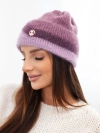 A hat women's beanie ribbed with decoration dark pink+purple