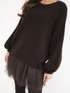 A sweater women's with dress made of viscose and lace brown