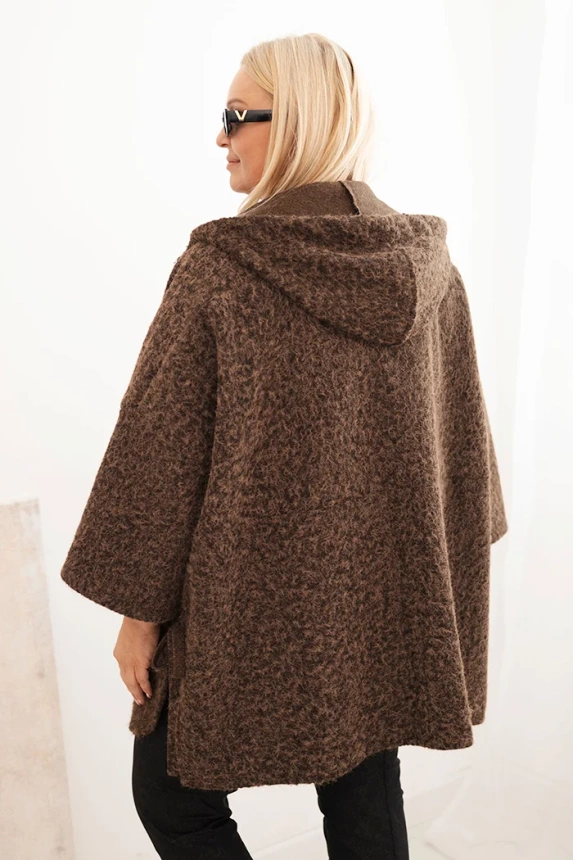 Women's Plus Size coat with a hood and zipper brown