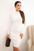 Women's ribbed viscose dress with long sleeves and a collar ecru
