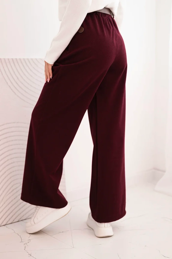 Women's wide-leg pants with a belt burgundy