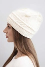 Women's winter hat made of wool with a woven pattern K428 light beige