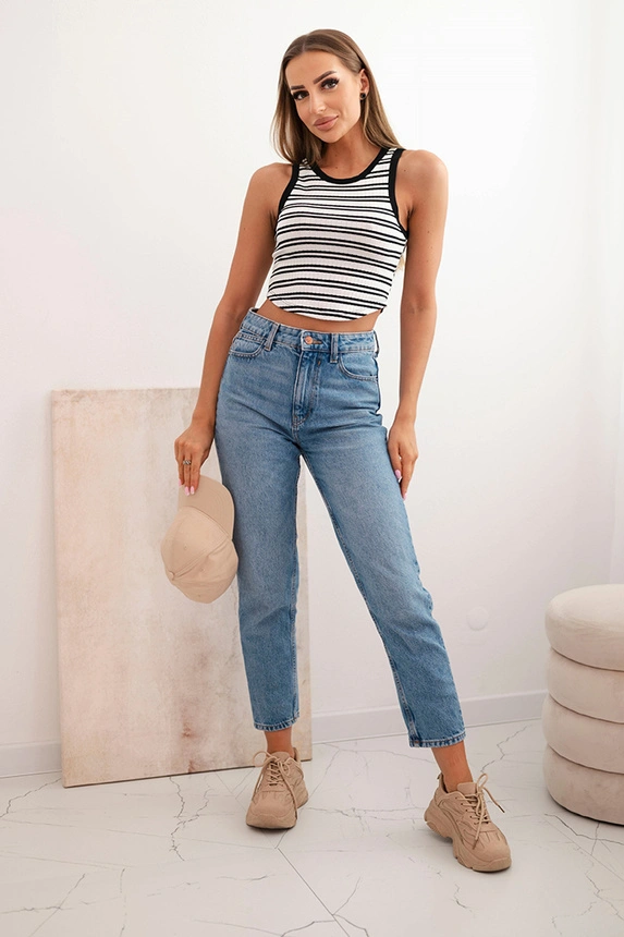 Dámska bavlnená pruhovaná bezrukávová blúzka čierna