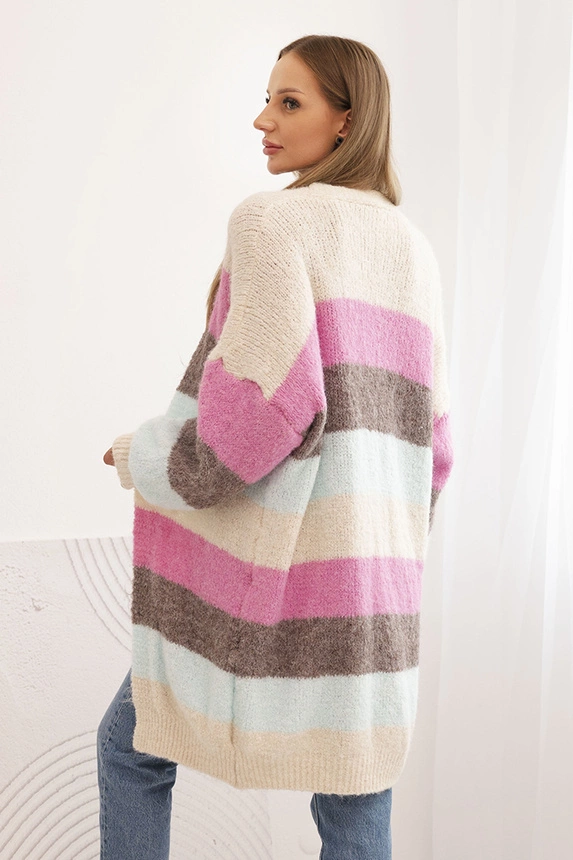 Damenstrickjacke aus Wolle mit bunten Streifen beige