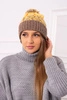 Cap with a pompom Abigail K326 cappuccino+yellow