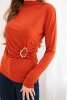Women's viscose blouse with gathering and decorative buckle rust