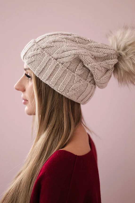 Cap with fleece Warkocz K226 light beige