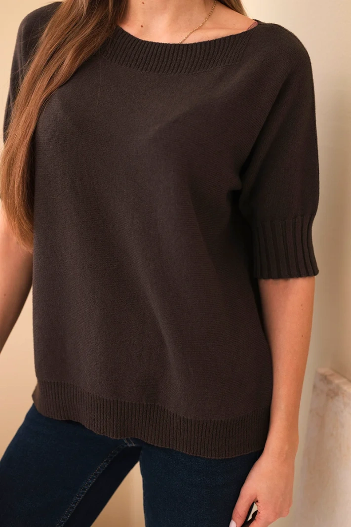 Sweter damski z wiskozy z krótkim rękawem brązowy