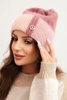 Women's colorful viscose hat with a decorative button pink + powder pink
