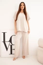 Women's Plus Size set blouse and wide-leg trousers beige