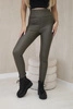 Pants insulated with eco leather with the letter V khaki