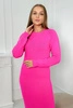 Полосатый свитер платье розовый неон