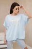 Plus size steamed cotton blouse blue