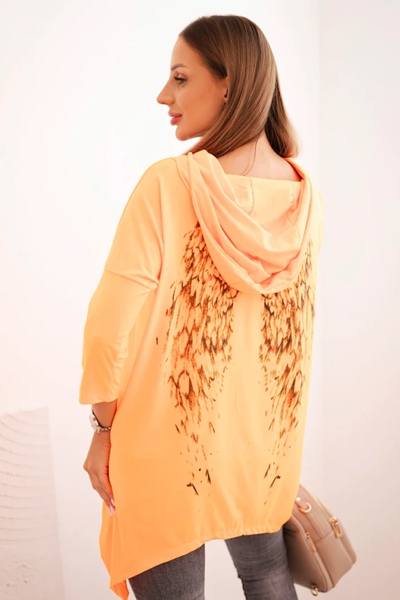 Sweatshirt mit Flügeldruck orange neon