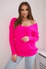 Pintas džemperis su V formos iškirpte, rožinis neoninis