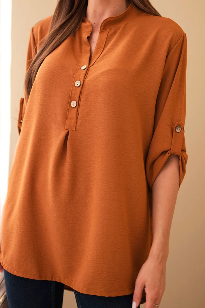 Bluse mit längerem Rücken dunkel camel