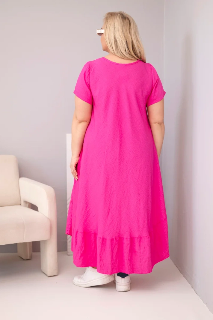 Dámské šaty plus size s krátkým rukávem a volánem z lehké viskózy fuchsiová
