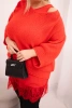 Damen Set V-Ausschnitt Pullover und Viskosebluse mit Spitzenboden rot