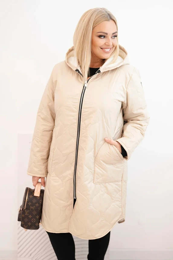 Damska žieminė puffer striukė su gobtuvu Plus Size bežinė