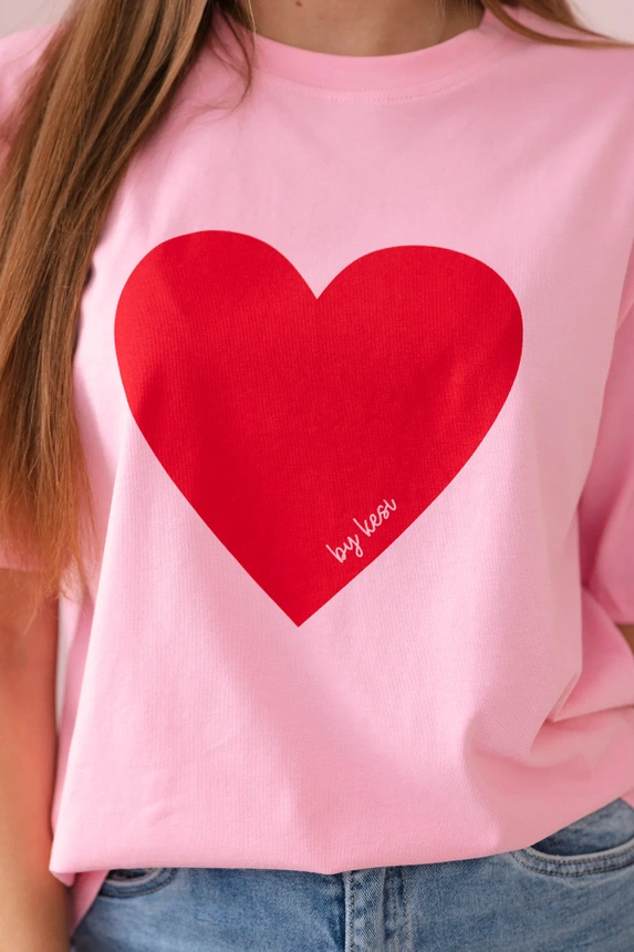 Cotton blouse with a heart print light pink