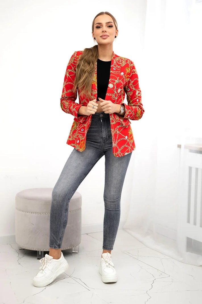 Cotton jacket with a colorful print red