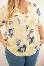 Women's cotton plus-size blouse with floral pattern yellow