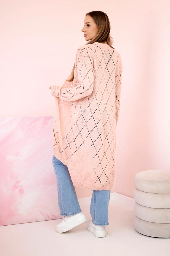 Sweter z geometrycznym wzorem pudrowy róż