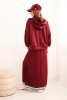 Women's set with viscose featuring a button-up blouse and a long dress burgundy