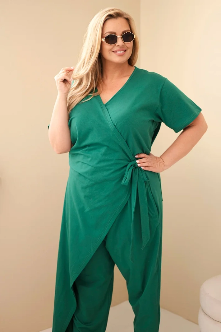 Damen-Overall aus Baumwolle in Plus Size mit Bindung in der Taille grün