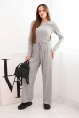 Women's viscose set with a blouse and wide pants gray