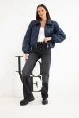 Women's short quilted jacket with collar and zipper navy