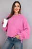 Women's sweater with mohair blend, chunky knit and decorative sleeves pink