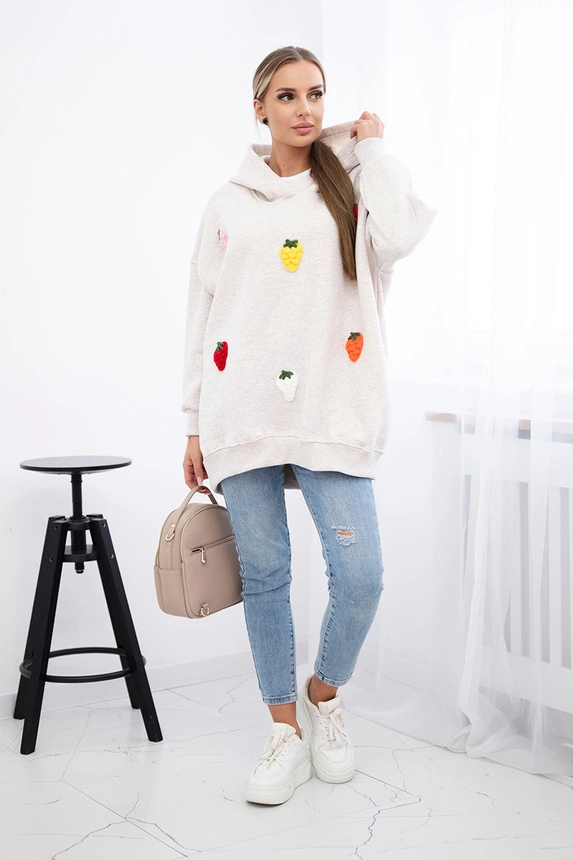 Insulated sweatshirt with strawberry motif beige melange