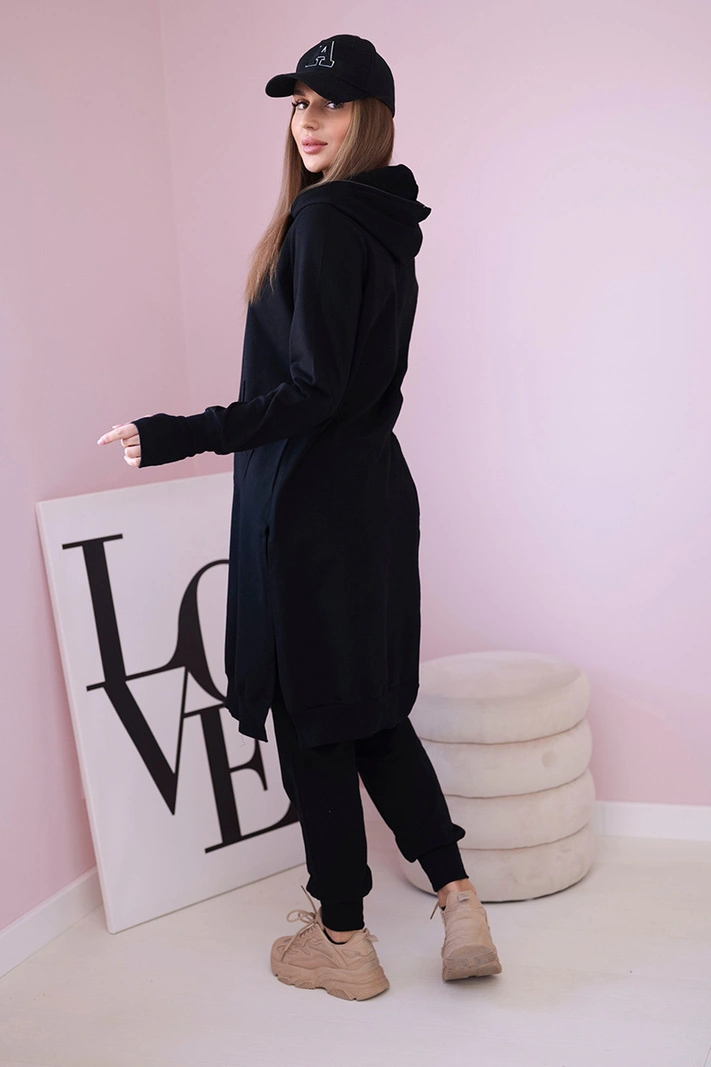 Sweatshirt-Set mit längerer Seite schwarz
