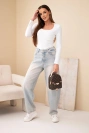 Basic women's blouse with a square neckline and long sleeves white