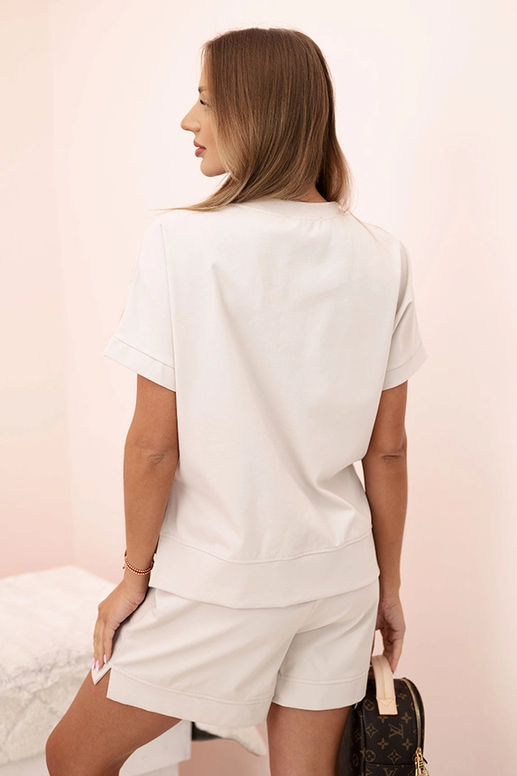 Punto-Set für Damen mit kurzen Ärmeln und Shorts beige