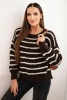 Sweter damski w paski z wełną o luźnym kroju brązowy