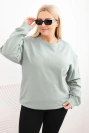 Moteriška plus size medvilninė bazinė džemperis su apvaliu iškirpimu tamsiai mėtų