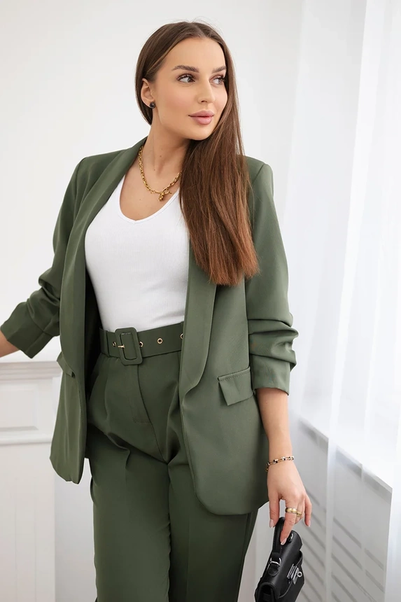 Elegantiškas švarkų ir kelnių komplektas Chaki