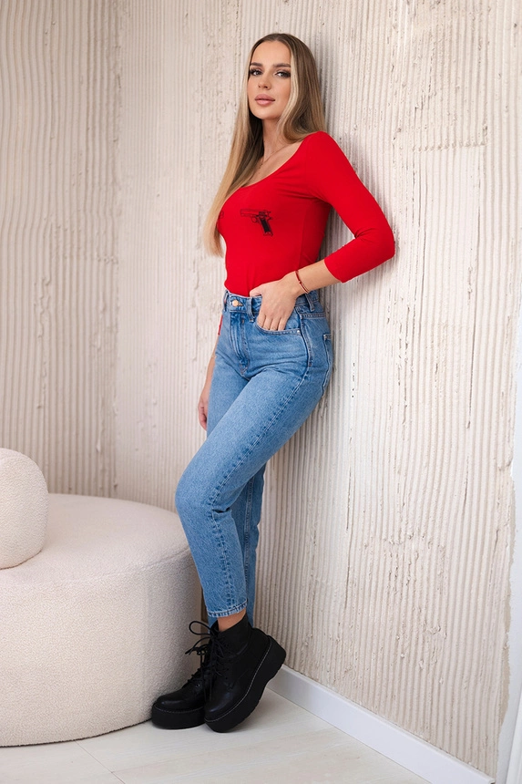 Body blouse with pistols print red