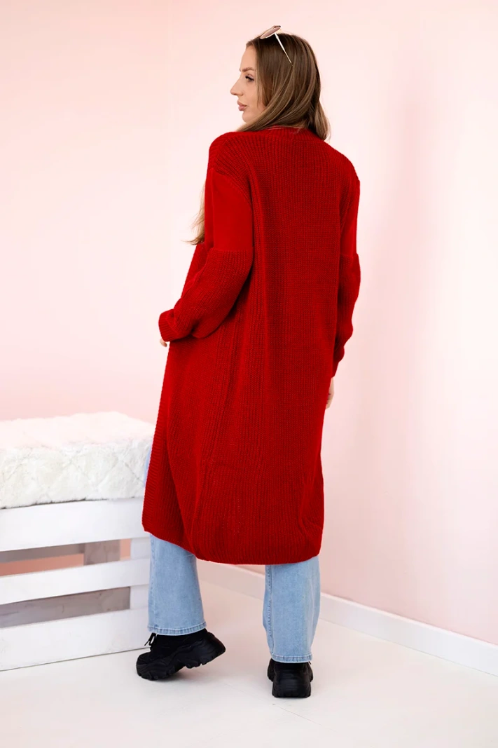 Langer Strickjacken-Pullover rot