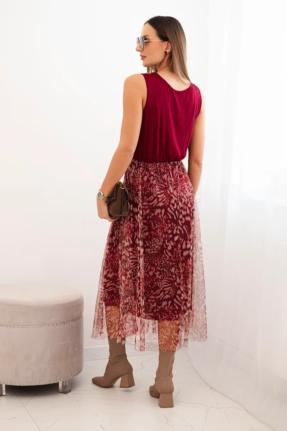 Women's set with a wool sweater and a viscose dress burgundy
